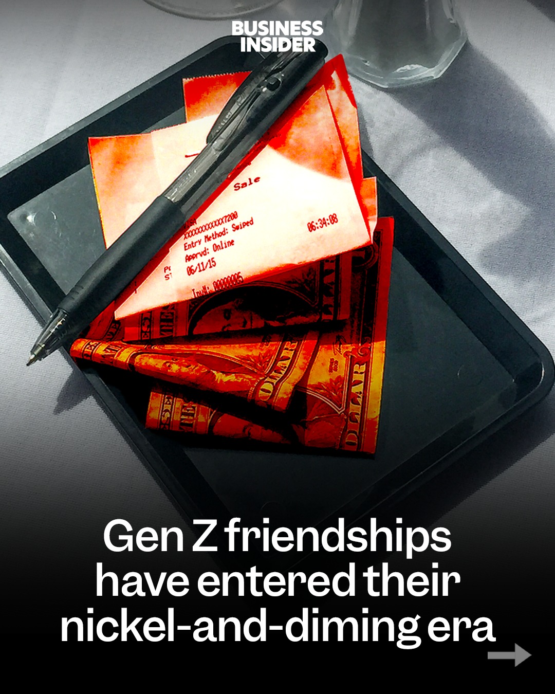 First slide of a carousel by @businessinsider: Gen Z friendships have entered their nickel-and-diming era
