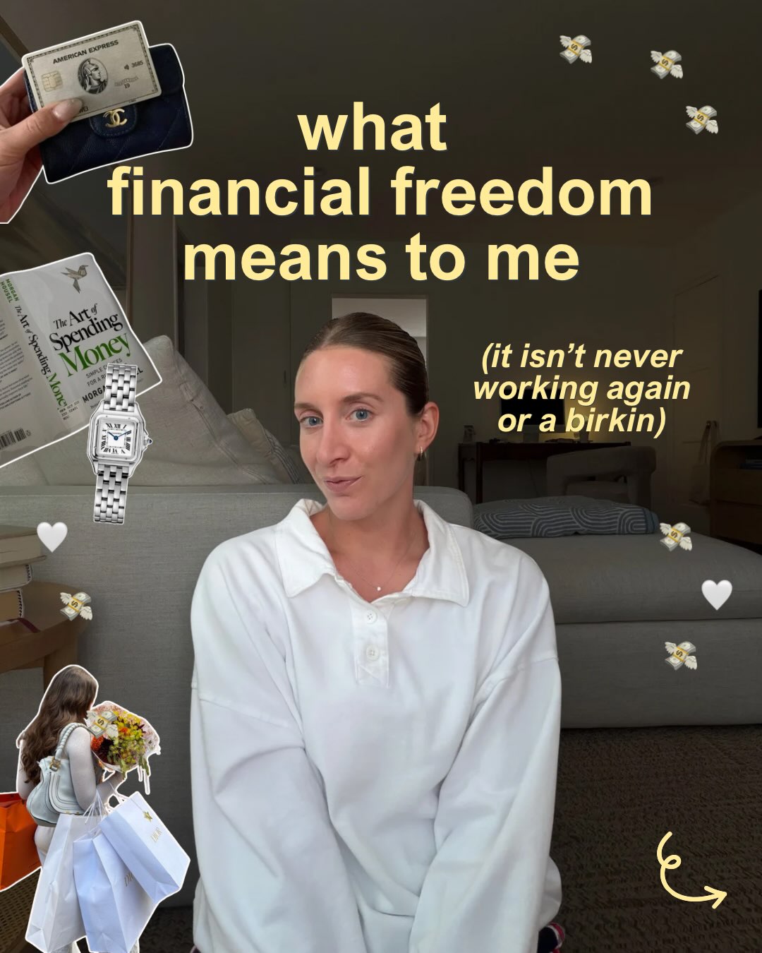 First slide of a carousel by @breakyourbudget: what financial freedom means to me (it isn't never working again or a birkin)