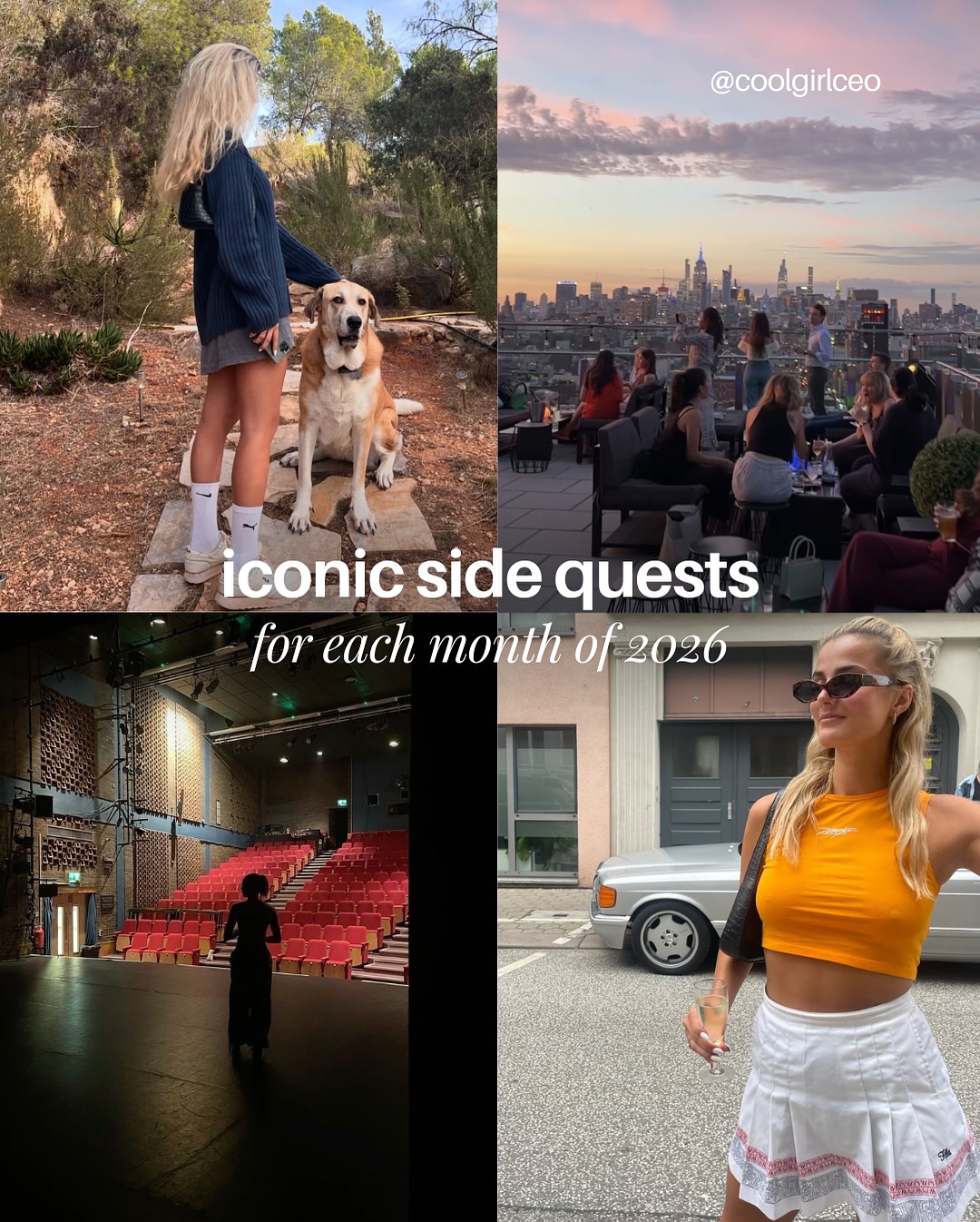 First slide of a carousel by @coolgirlceo: @coolgirlceo iconicside quests for each month of 2026