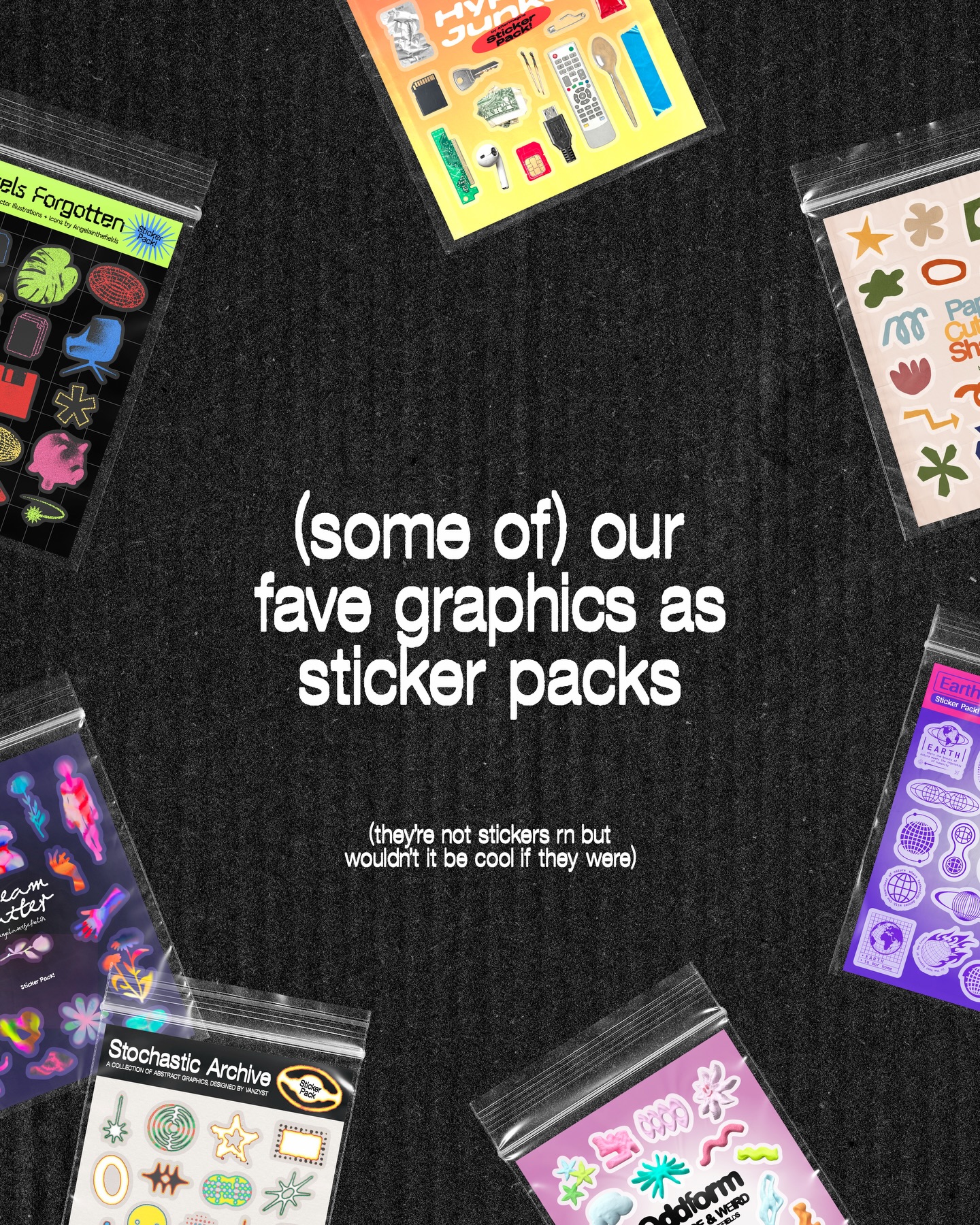First slide of a carousel by @studio_2am: (some of) our fave graphics as sticker packs