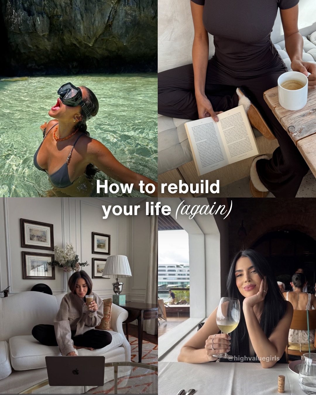 First slide of a carousel by @highvaluegirls: How to rebuild your life (again)