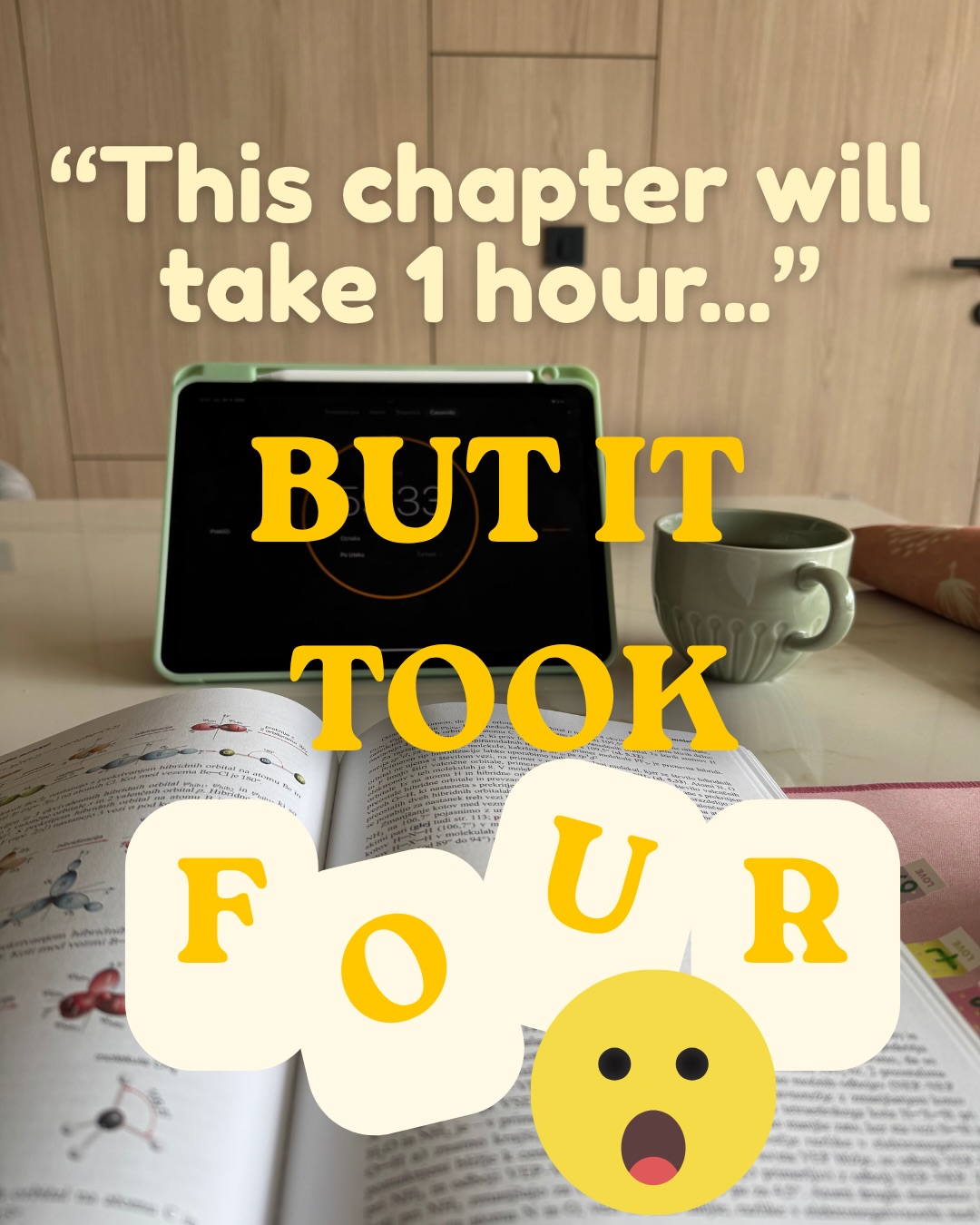 First slide of a carousel by @yourstudygram_: “This chapter will take 1 hour...” BUT IT TOOK FOUR