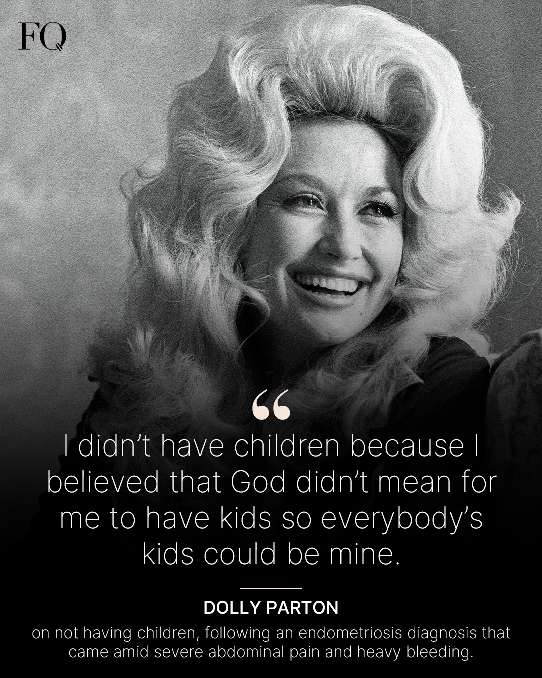 First slide of a carousel by @femalequotient: I didn't have children because I believed that God didn't mean for me to have kids so everybody's kids could be mine. DOLLY PARTON
