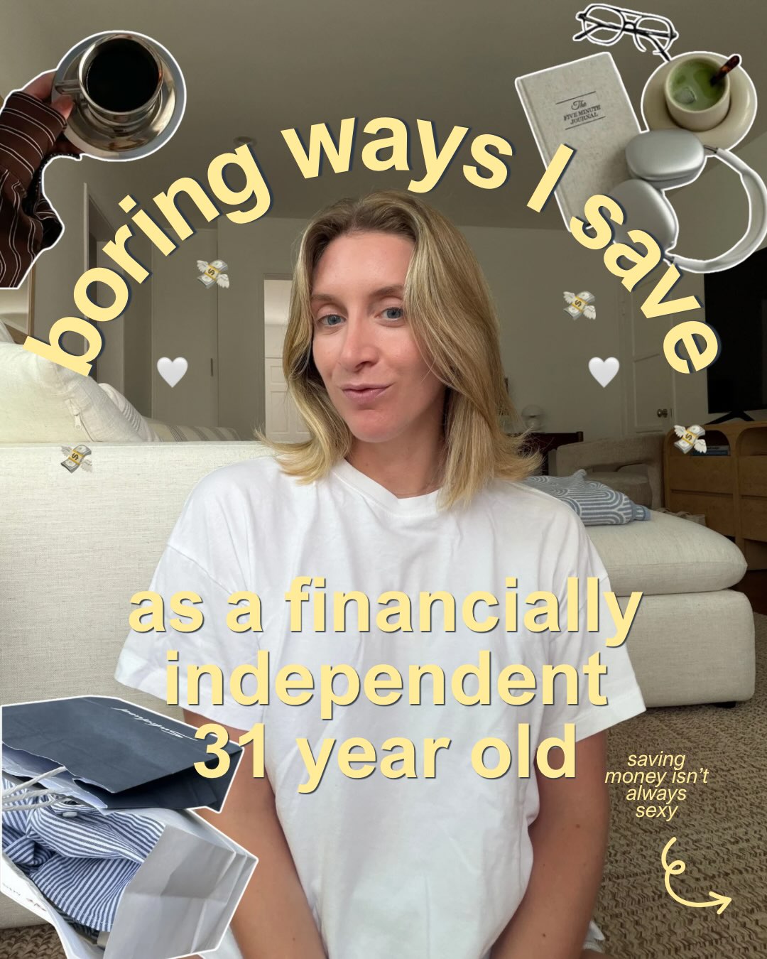 First slide of a carousel by @breakyourbudget: boring ways I save as a financially independent 31 year old