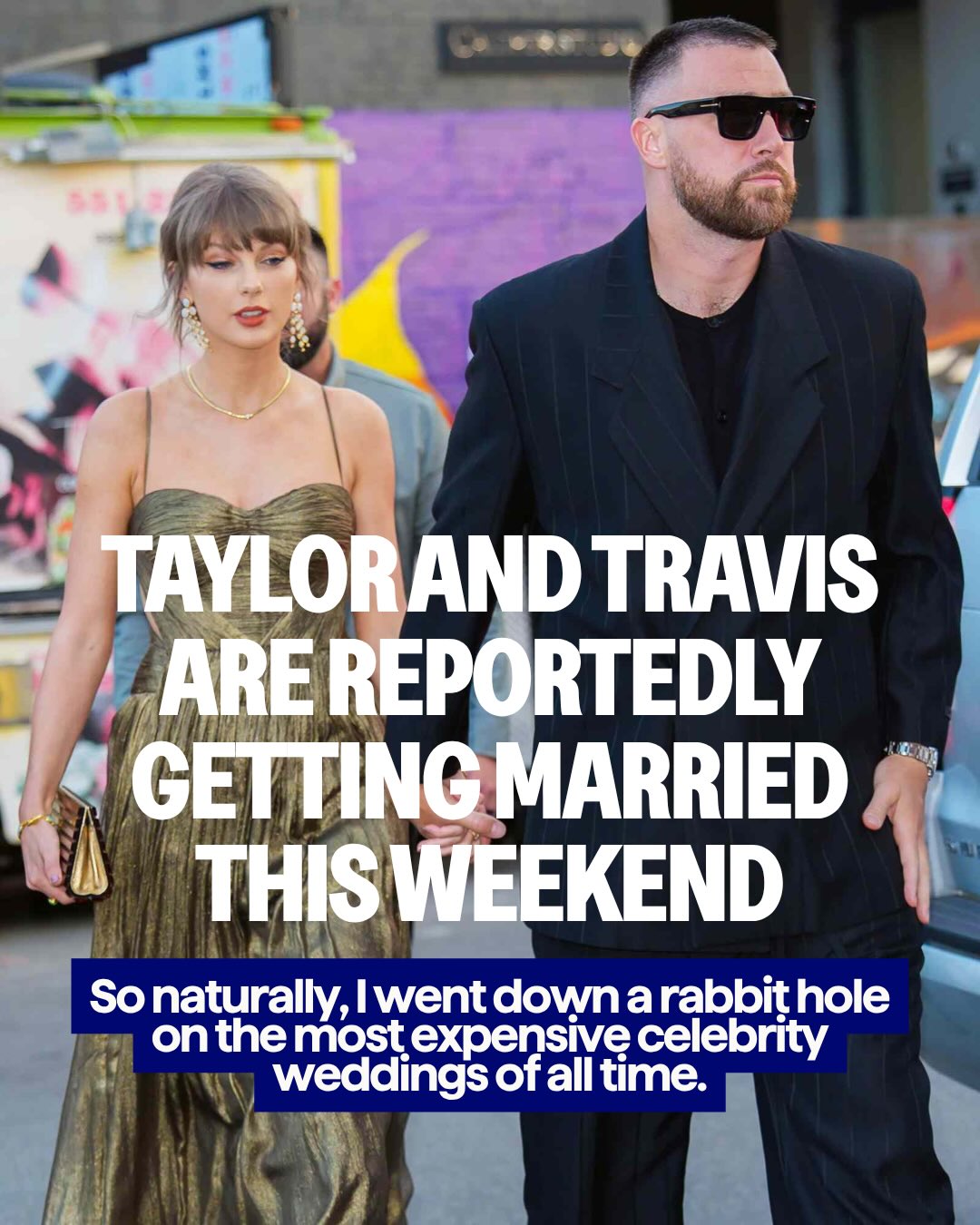 First slide of a carousel by @mrsdowjones: TAYLOR AND TRAVIS ARE REPORTEDLY GETTING MARRIED THIS WEEKEND. So naturally, I went down a rabbit hole on the most expensive celebrity weddings of all time.