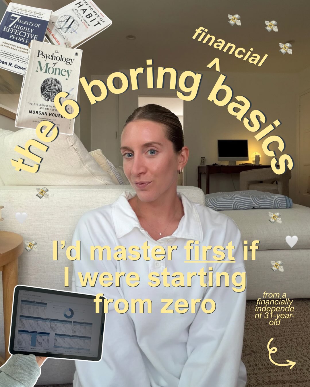 First slide of a carousel by @breakyourbudget: the 6 boring financial basics I'd master first if I were starting from zero