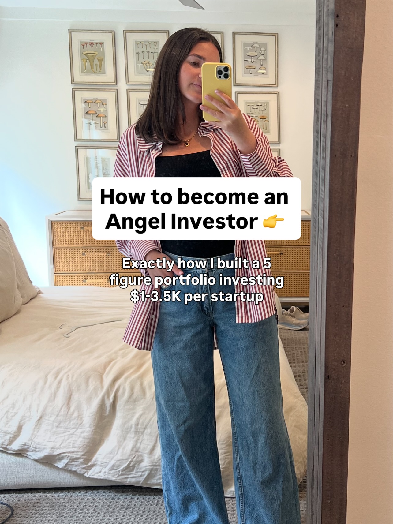First slide of a carousel by @ruffinmitchener: How to become an Angel Investor 👉🏾 Exactly how I built a 5 figure portfolio investing $1-3.5K per startup