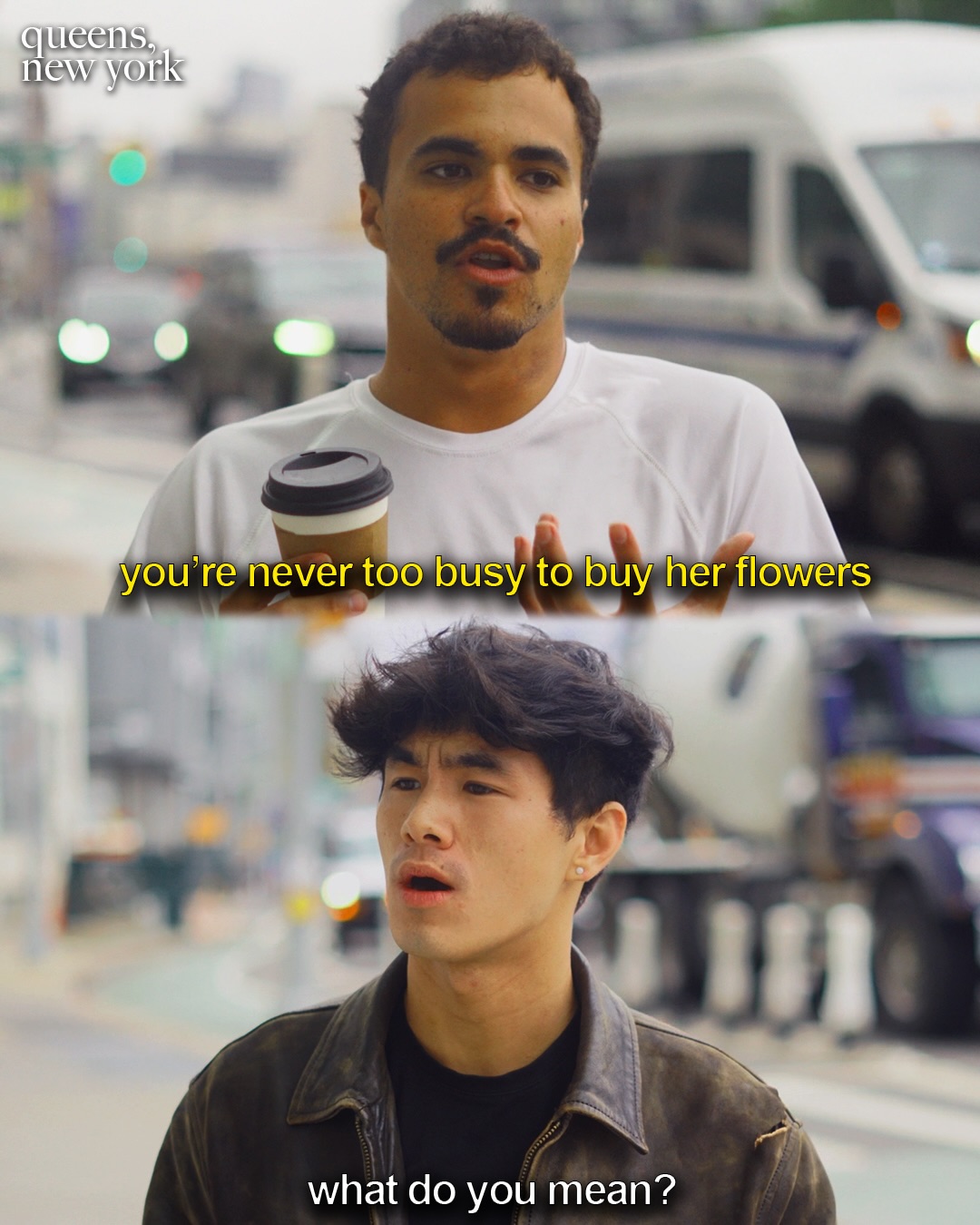 First slide of a carousel by @prestonrack: queens, new york you're never too busy to buy her flowers what do you mean?