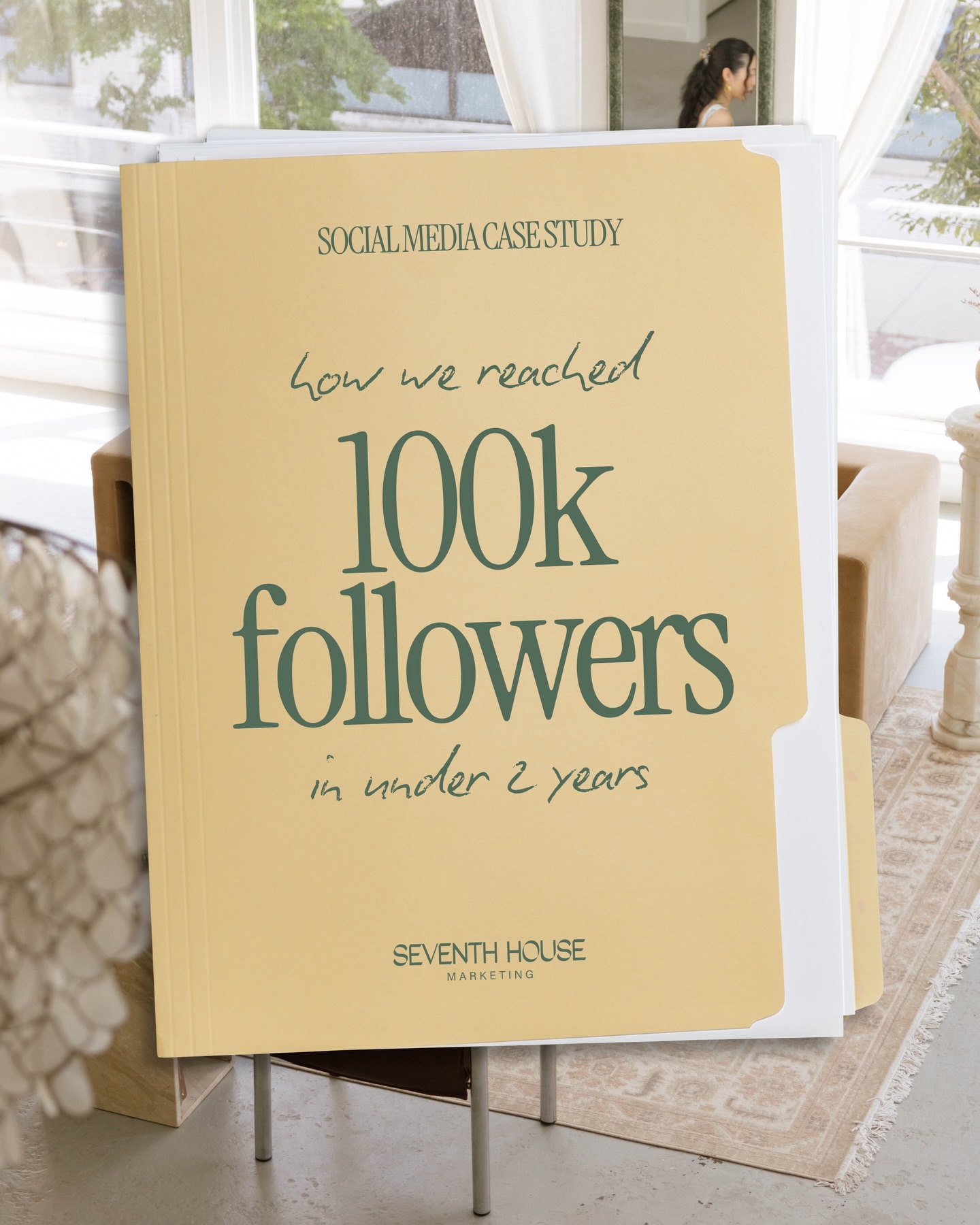 First slide of a carousel by @seventhhousemarketing: SOCIAL MEDIA CASE STUDY how we reached 100k followers in under 2 years SEVENTH HOUSE MARKETING