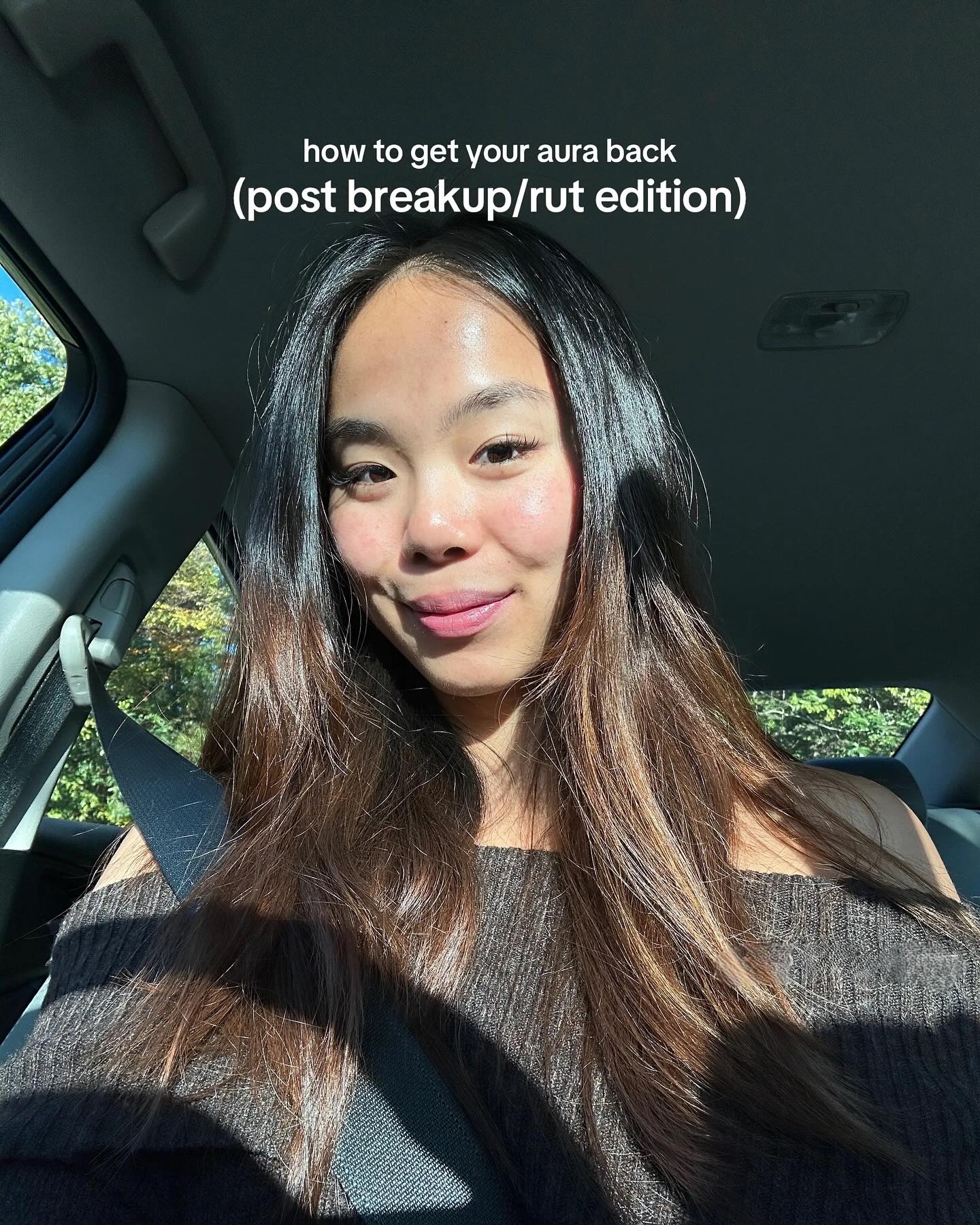 First slide of a carousel by @itseileenyang: how to get your aura back (post breakup/rut edition)