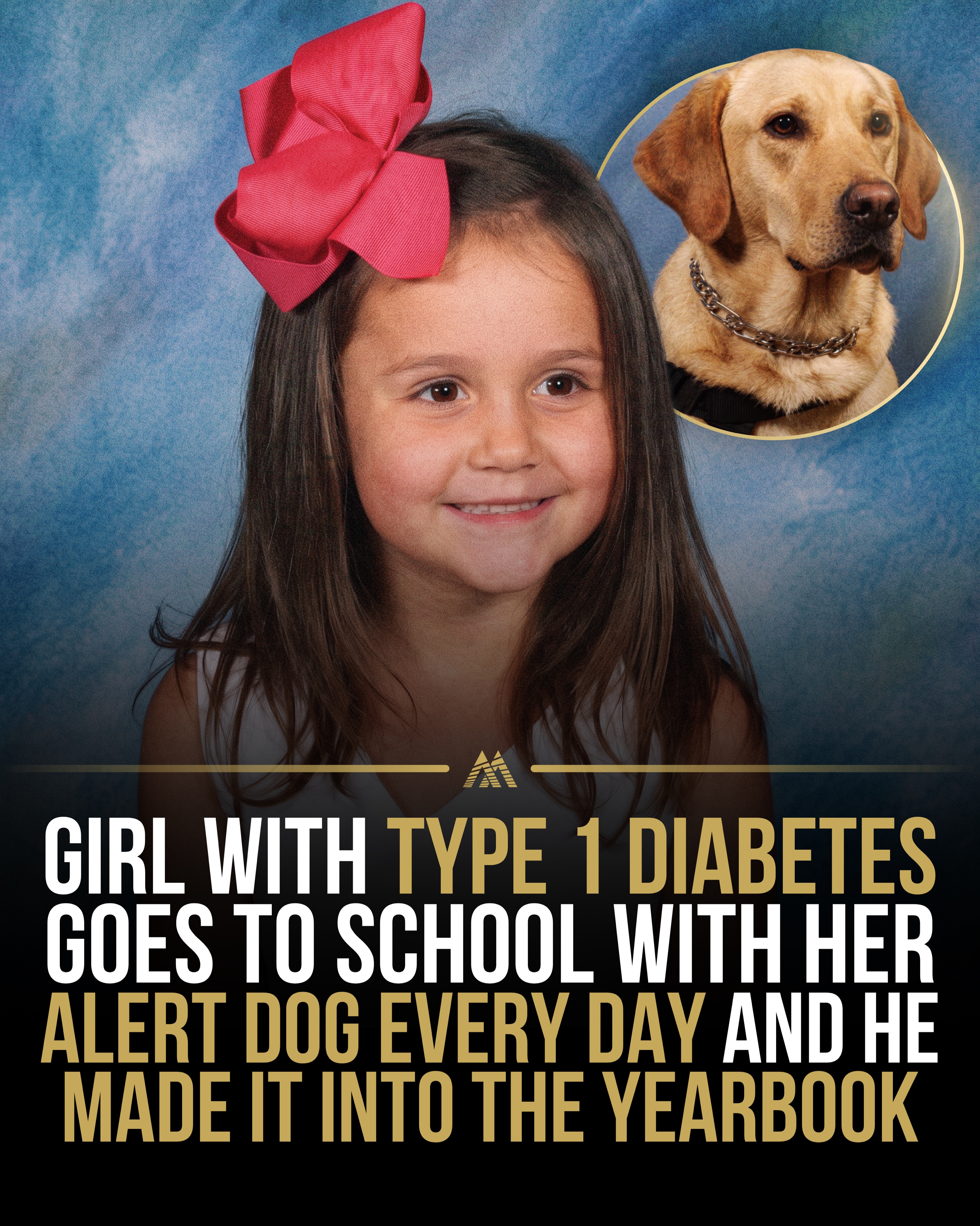 First slide of a carousel by @mindset.therapy: GIRL WITH TYPE 1 DIABETES GOES TO SCHOOL WITH HER ALERT DOG EVERY DAY AND HE MADE IT INTO THE YEARBOOK