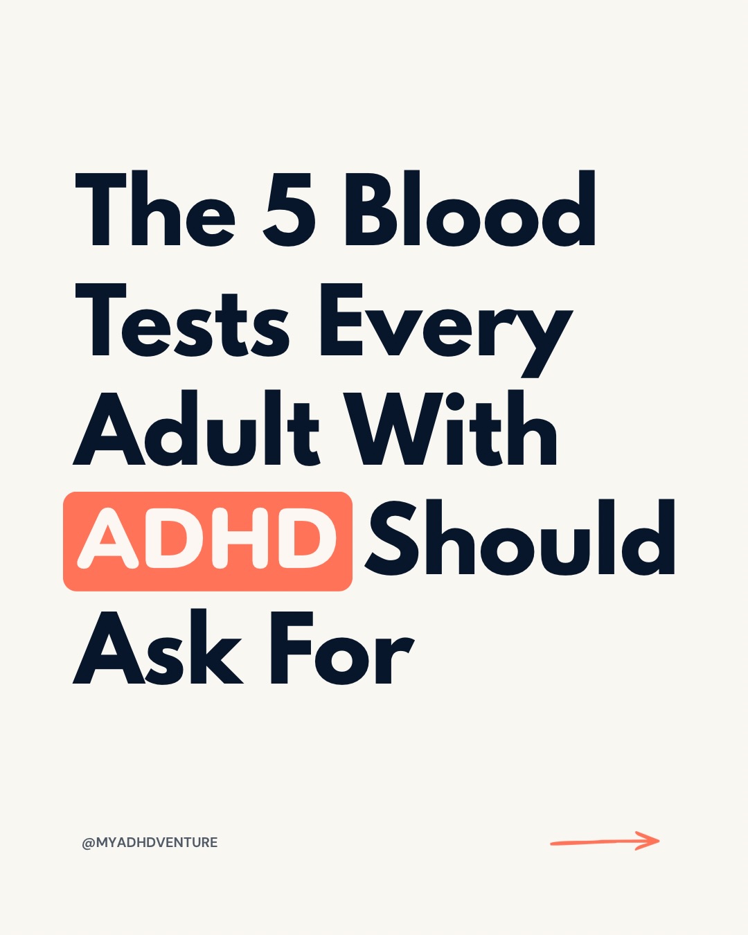 First slide of a carousel by @myadhdventure: The 5 Blood Tests Every Adult With ADHD Should Ask For