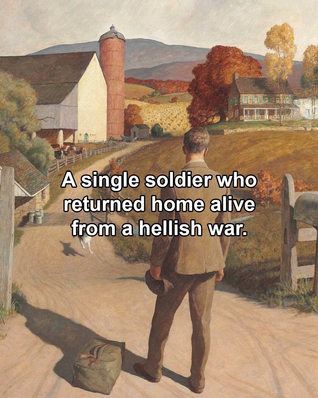 First slide of a carousel by @paintingsanalyzed: A single soldier who returned home alive from a hellish war.