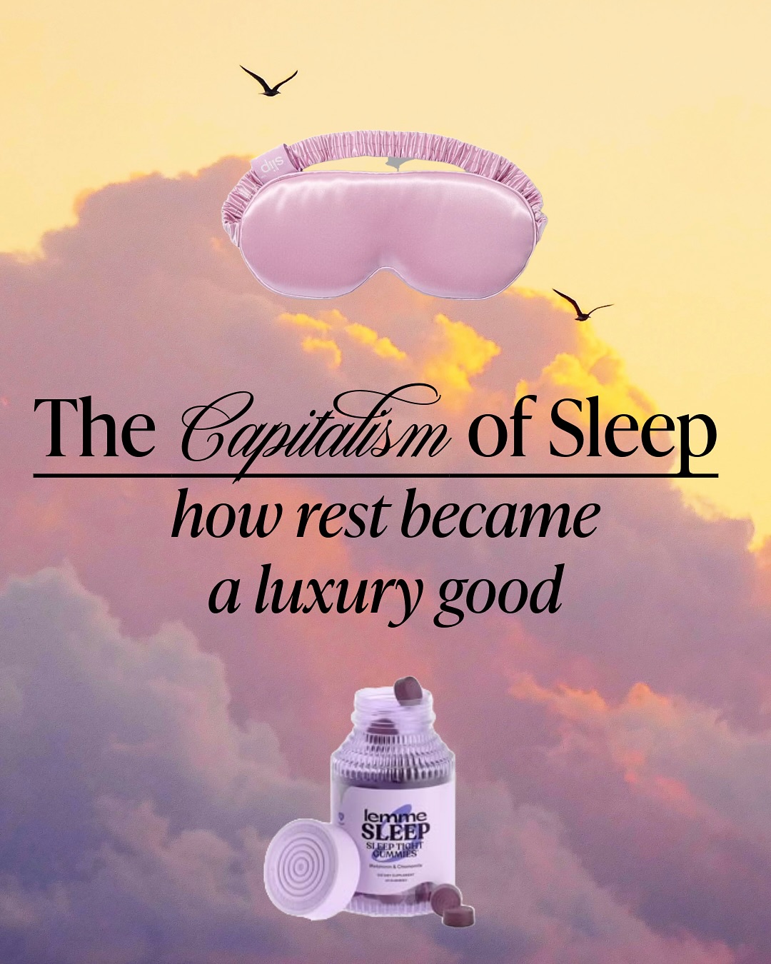 First slide of a carousel by @sammicohentalks: The Capitalism of Sleep how rest became a luxury good