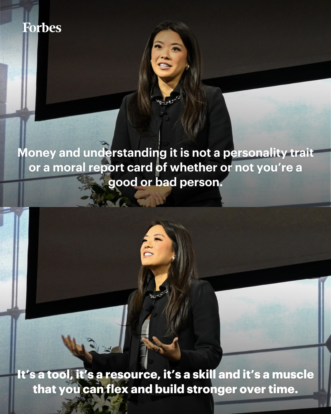 First slide of a carousel by @forbes: Forbes Money and understanding it is not a personality trait or a moral report card of whether or not you're a good or bad person.