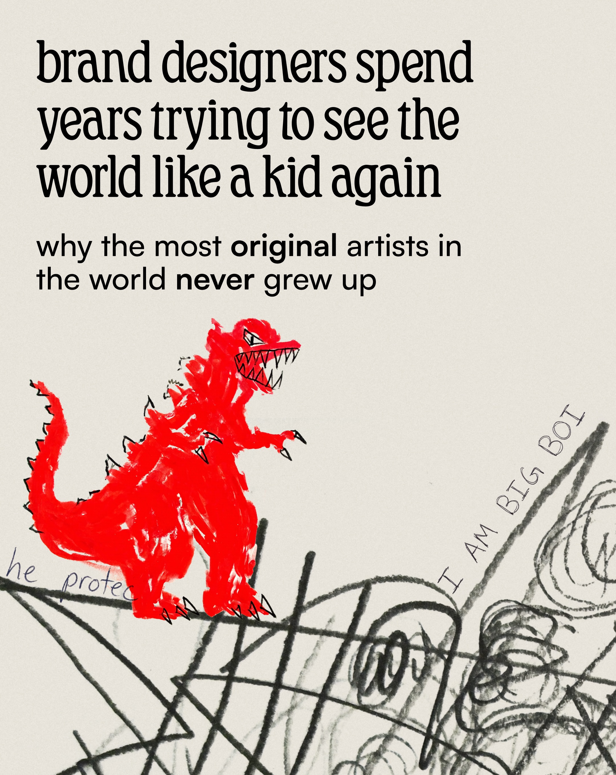 First slide of a carousel by @ohneis652: brand designers spend years trying to see the world like a kid again. why the most original artists in the world never grew up
