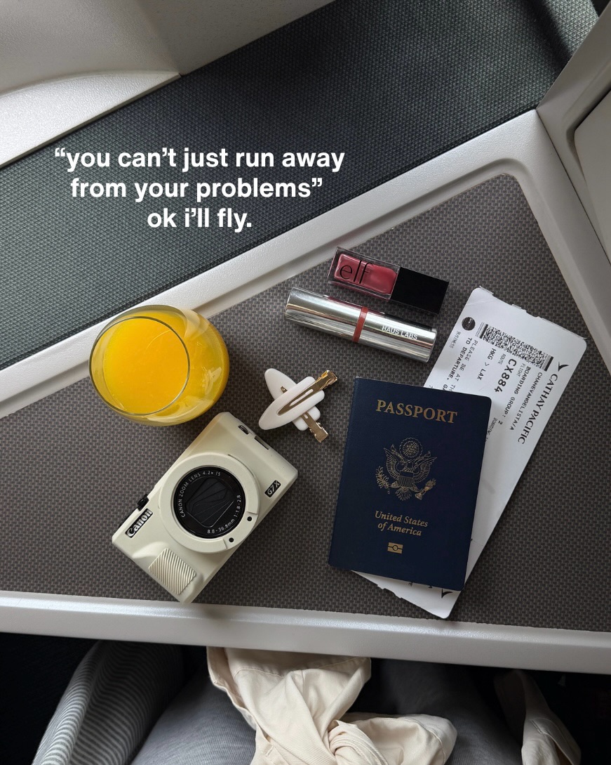 First slide of a carousel by @inspiredmediaco: “you can’t just run away from your problems” ok i'll fly.