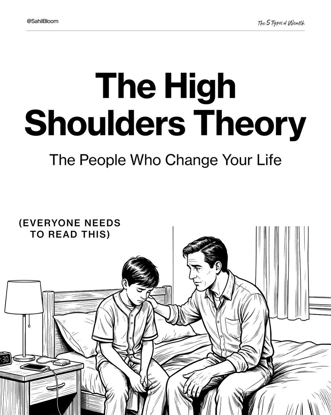 First slide of a carousel by @sahilbloom: The High Shoulders Theory