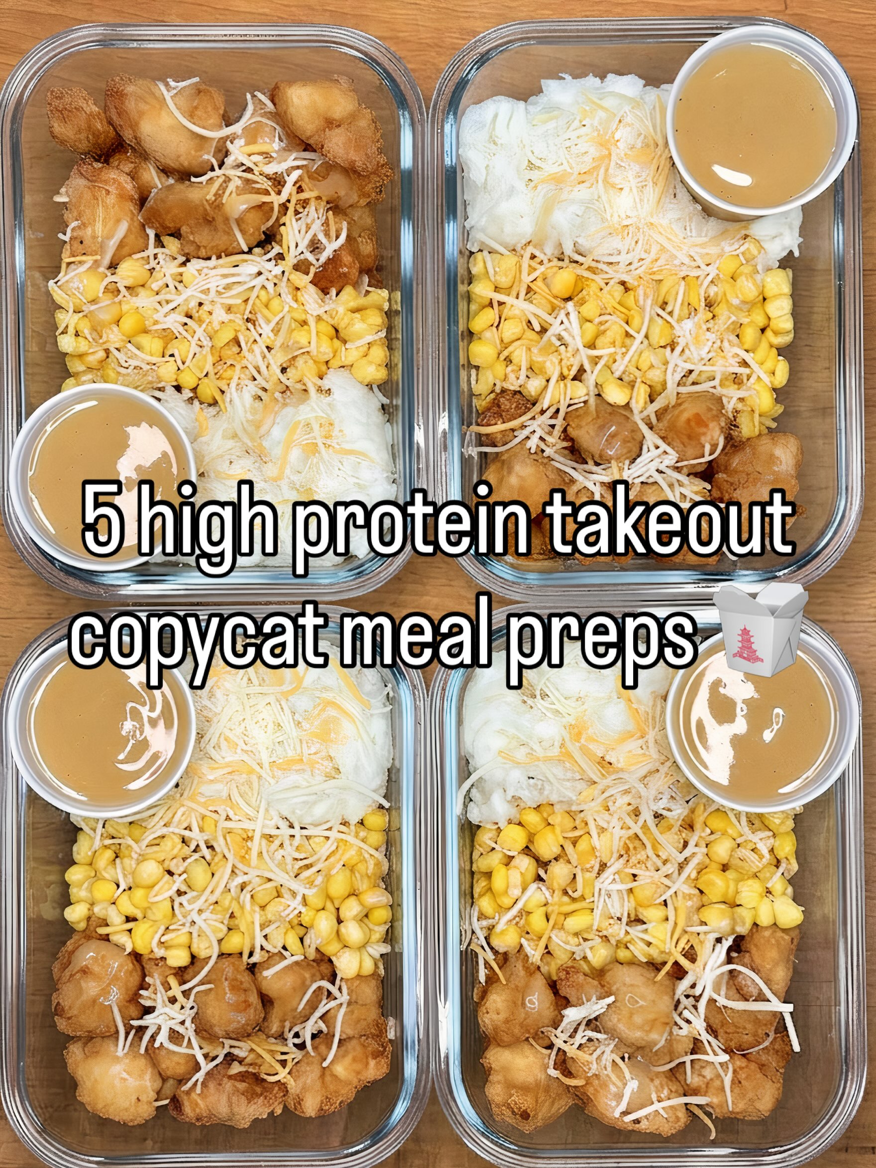 First slide of a carousel by @successmealprep: 5 high protein takeout copycat meal preps