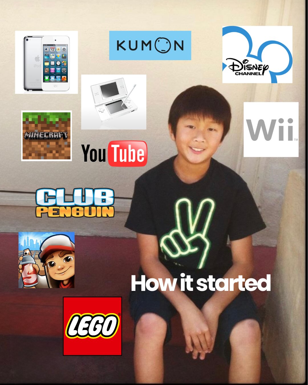 First slide of a carousel by @allenvert: KUMON Disney CHANNEL Minecraft YouTube CLUB PENGUIN LEGO How it started