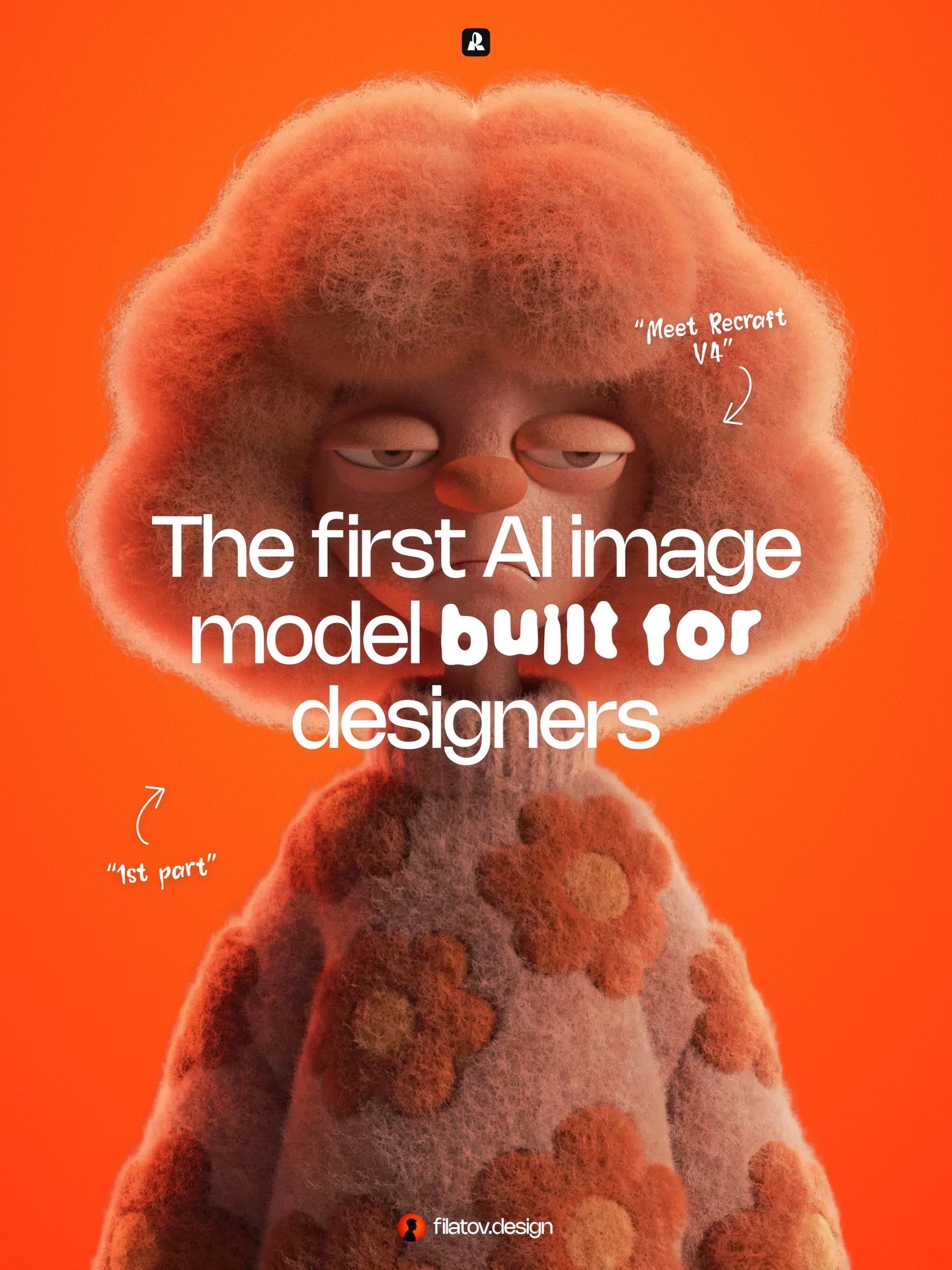 First slide of a carousel by @filatov.design: “Meet Recraft V4” The first AI image model built for designers “1st part”