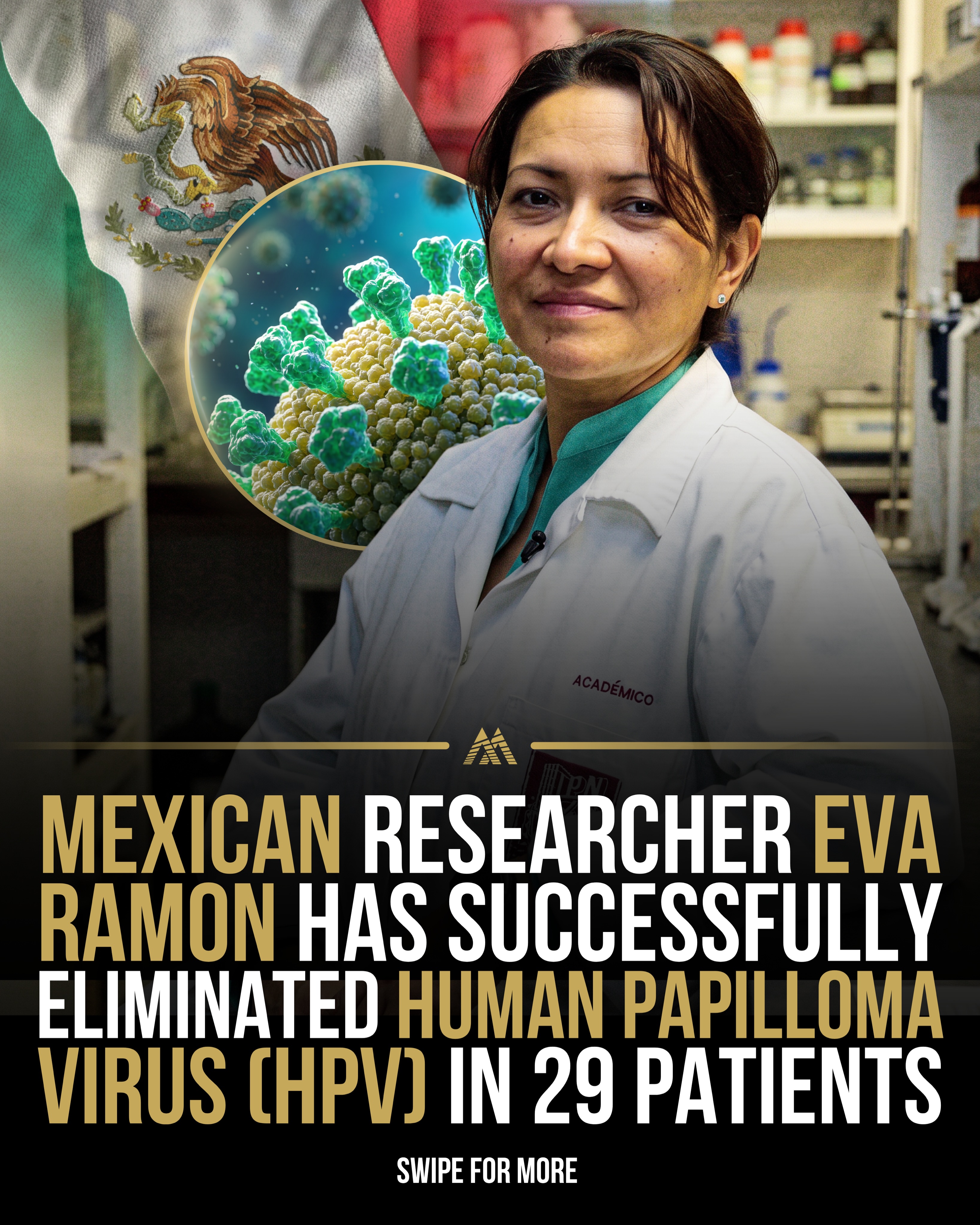 First slide of a carousel by @mindset.therapy: MEXICAN RESEARCHER EVA RAMON HAS SUCCESSFULLY ELIMINATED HUMAN PAPILLOMA VIRUS (HPV) IN 29 PATIENTS