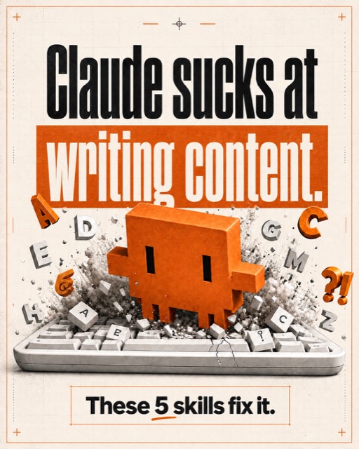 First slide: Claude sucks at writing content. These 5 skills fix it